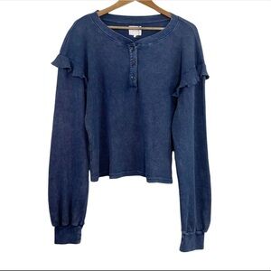 𝅺Sundays Wren Thermal Ruffle Top Blue‎ NWT